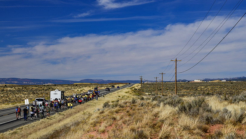 The spiritual walk followed Highway 191 from White Mesa to the uranium mill. TIM PETERSON