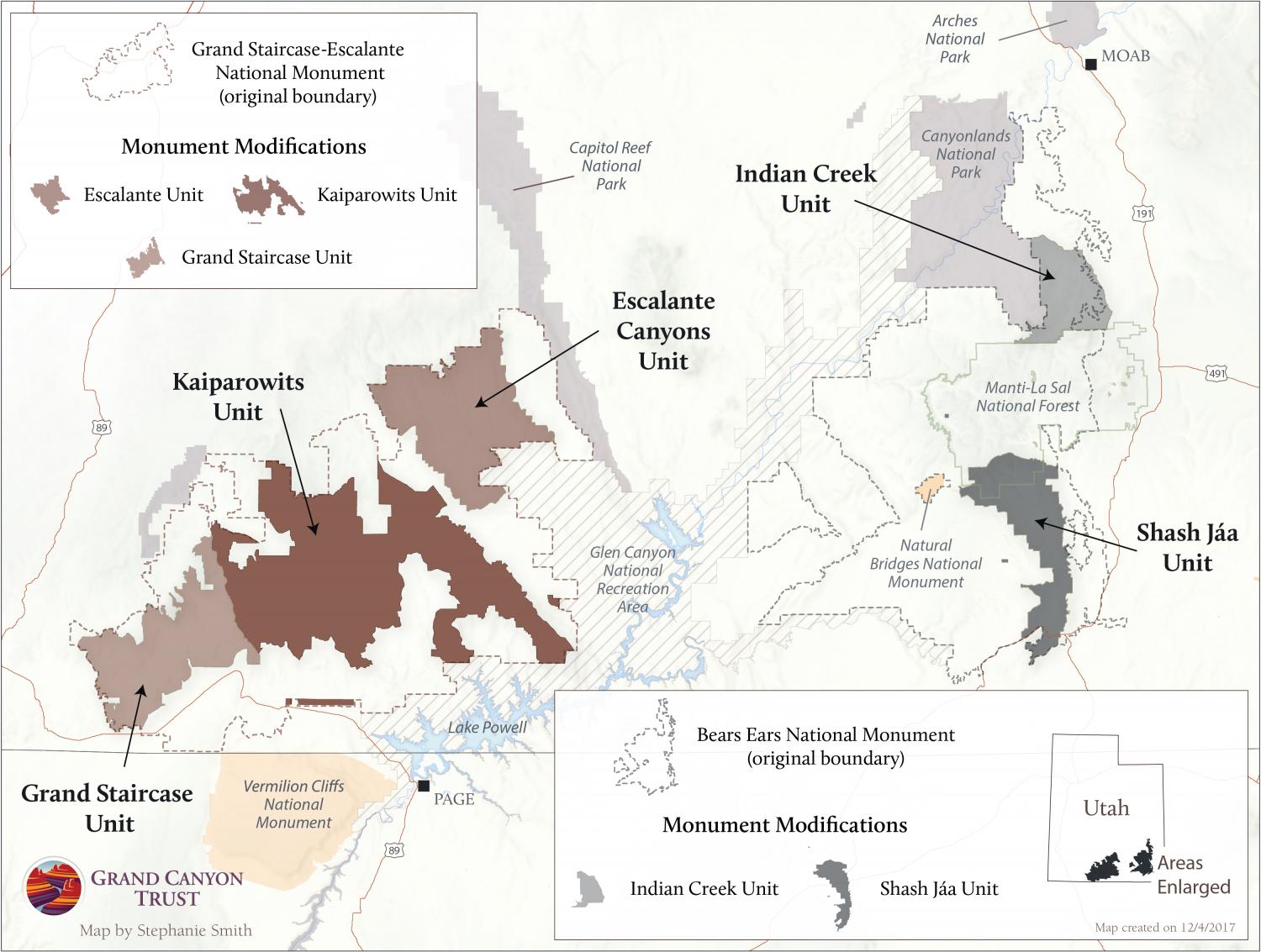 Bears Ears and Grand Staircase-Escalante modified boundaries maps