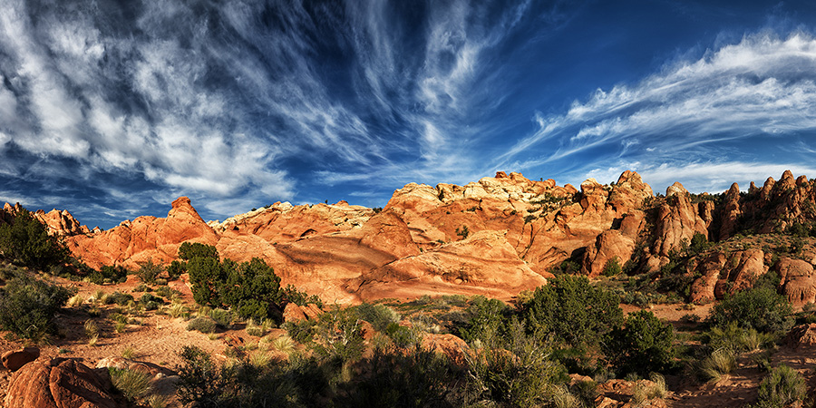 Cockscomb, red slickrock with brilliant blue sky and clouds, Grand Staircase Escalante National Monument