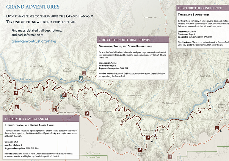 Map of a backcountry hike in the Grand Canyon.