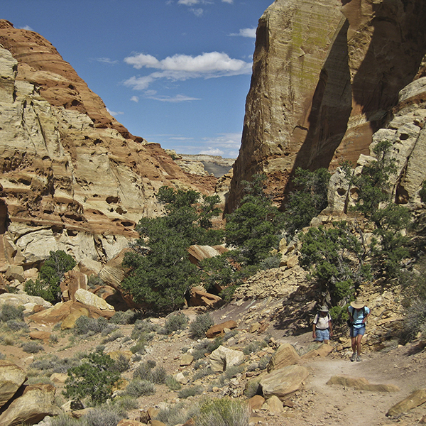 Two hikers in the colorful Cohab canyon