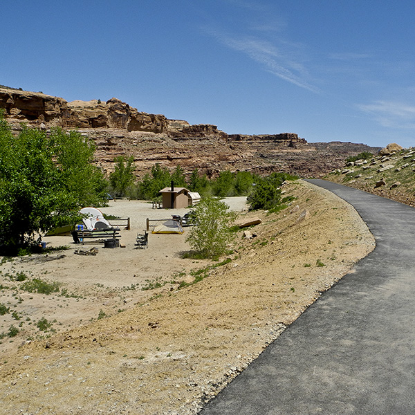 Grandstaff Campground view, along a paved bike path that runs into Moab, Utah