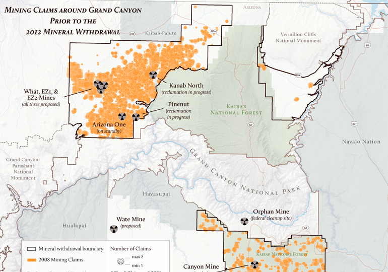 A map that shows more than 8,000 mining claims around the Grand Canyon