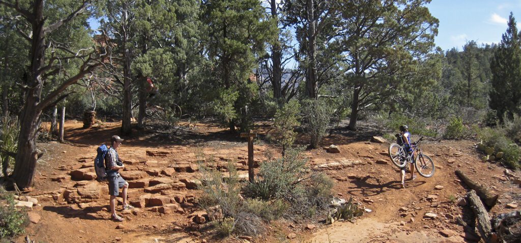 A hiker and biker on Soldiers Trail