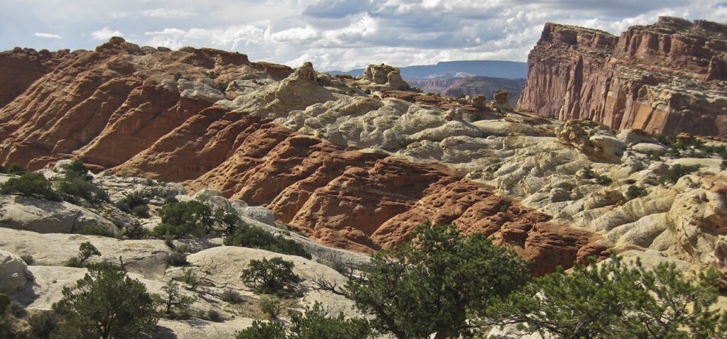 Striped orange and white slickrock in Capitol Reef