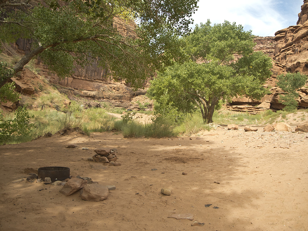 A sandy area to set up tents at Hunter Canyon Campground