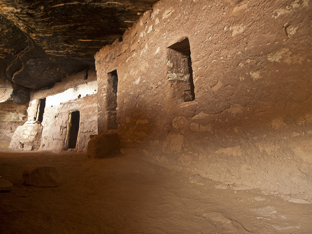 The archaeological site called Moon House with doorways, and white paint