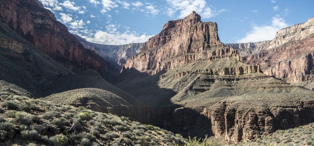 Panoramic view of the redwall cliffs in the Grand Canyon