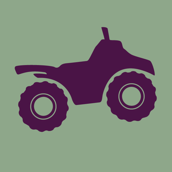 An icon of a purple ATV on a green background