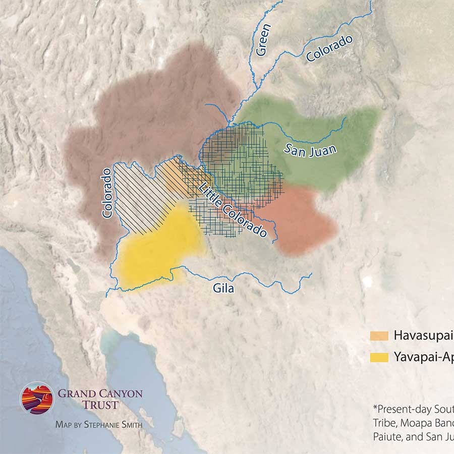 A map of traditional areas of Native American tribes around the Grand Canyon